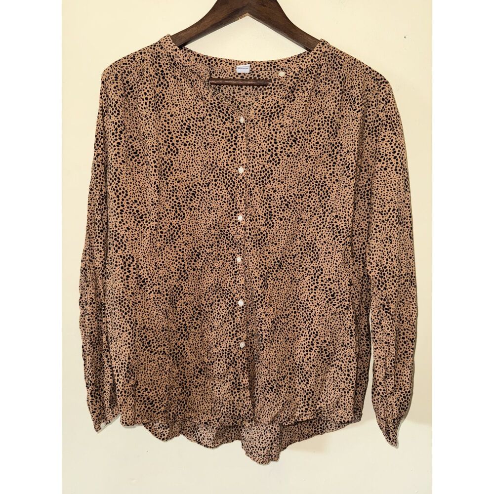 Old Navy Leopard Animal Print Collarless Button Down Blouse Top Small S